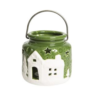 Ceramic Candle Holder Green White 3.46 In 1Pc