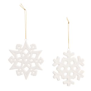 Christmas Decoration Assorted Styles Ceramic White Snowflake 4.13 inch 2 pc