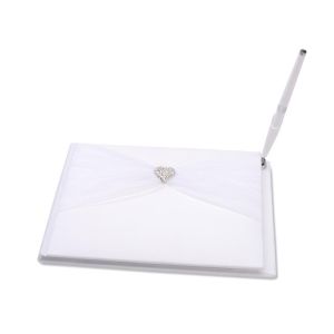 Guest Book White with Tulle and Rhinestone Heart