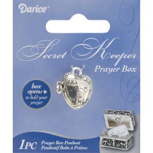 Prayer Box metal Charm Heart with Cross Antique Silver