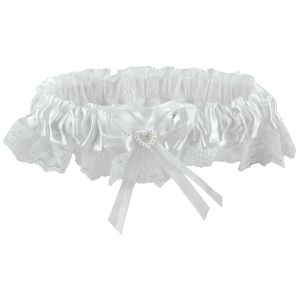 Garter Satin and Lace Trim with Heart White