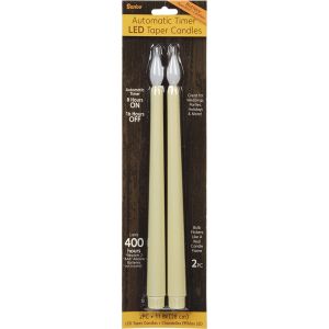11 inch Flameless LED Taper Candle Ivory w Timer Set of 2