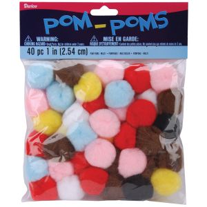 Acrylic Pom Poms Multi Color 1 Inch