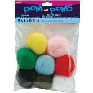 Darice Pom Poms Assorted Colors 2 inch Size 8 Pack