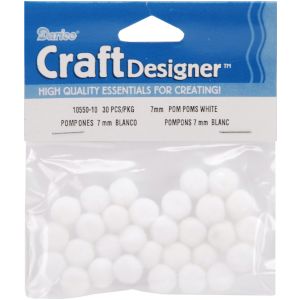 Acrylic Pom Poms White 7mm
