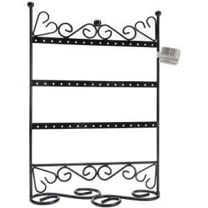 Jewelry Display Earring Stand Scroll Bottom 3 Tier 9 X 12 X 4 Inches Black Metal