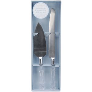 Engravable Server Set Silver Knife and Cake Server Faux Crystal Acrylic Handles