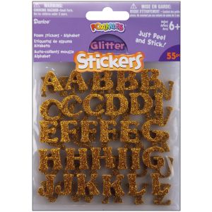 Darice Foamies Foam Glitter Stickers Alphabet Gold 0.5 inch Size 55 Pack