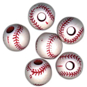 Team Sport Beads Acrylic Baseball Red and White 12mm