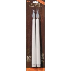 Darice Bright LED Taper Candles 11 inch Height White 2 Pack Each Candle Requires 2 AAA Batteries