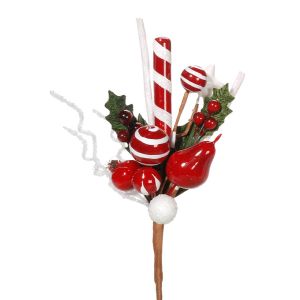 Christmas Floral Peppermint Candy Christmas Picks 11 Inches
