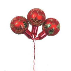 Red Christmas Pick Glass Ornament Poinsettia Assorted