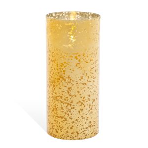 Flameless Candle Unscented Gold Mercury Glass Cylinder 8 Inches