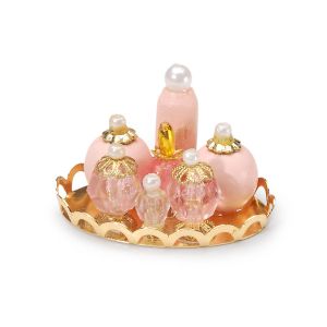 Miniature Vanity Tray With Pink Bottles 1.5 Inches