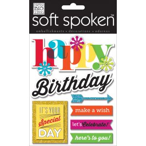 Happy Birthday Bright Soft Spoken Themed Embellish
