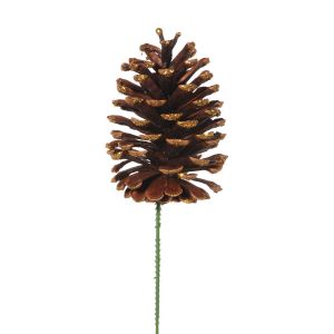 Christmas Floral Pine Cone Pick Natural with Gold Glitter Large
