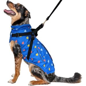 Fashion Pet Puffy Heart Harness Coat Blue, Medium