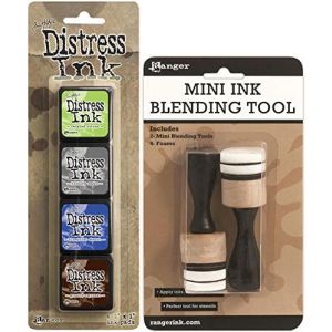 Ranger Tim Holtz Distress Mini Ink Kits and Mini Ink Blending Tool Bundle 2 Items Kit 14 