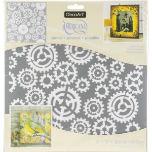 Americana Mixed Media Stencil 12inchX12inch Gears and Cogs