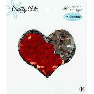 Fabric Editions Crafty Chic Iron On Patch Reversible Sequinned Heart