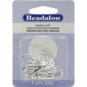 Beadalon Small Badge Clips W/Swivel 5 Per Pkg -Silver-Plated