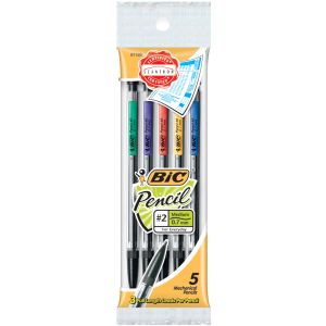 BIC Mechanical #2 Pencils .7mm 5 Per Pkg -Assorted Colors