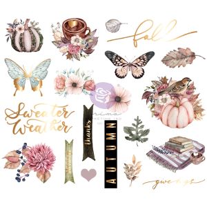 Hello Pink Autumn Chipboard Stickers 20 Per Pkg Shapes W/Foil Accents