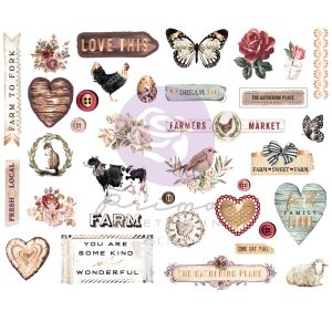 Farm Sweet Farm Chipboard Stickers 35 Per Pkg -Shapes W/Foil Accents