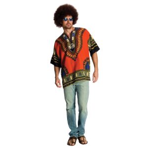 Rubies Heroes And Hombres Mens Hippie Shirt And Wig Orange Standard
