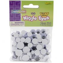  Peel & Stick Wiggle Eyes Assorted 7mm To 15mm 100/Pkg-Black