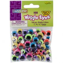  Peel & Stick Wiggle Eyes Assorted 7mm To 15mm 100/Pkg-Brights