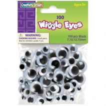  Paste-On Wiggle Eyes Assorted 7mm To 15mm 100/Pkg-Black 
