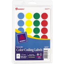  Avery Print/Write Self-Adhesive Removable Labels 1008/Pkg-Assorted (Blue, Green, Red, Yellow)
