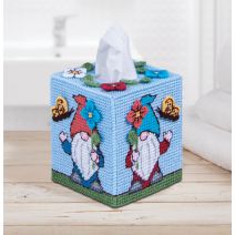  Mary Maxim Plastic Canvas Tissue Box Kit 5"-Spring Gnomes (7 count)