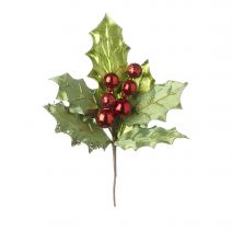  Christmas Floral Artificial Christmas Pick with Holly Metallic Green andRed