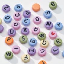  Acrylic Alphabet Beads Round Assorted Colors with Black Letters 7mm