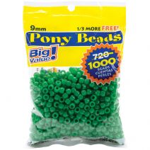  Pony Beads Plastic Opaque Green 9mm Big Value Pack