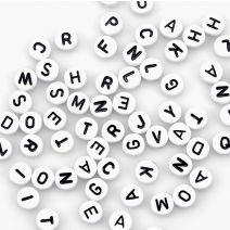  Plastic Alphabet Beads 7mm Round White With Black Letters 7mm