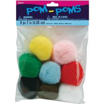  Darice Pom Poms   Assorted Colors   2" Size   8/ Pack