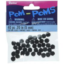  5mm Acrylic Pom Poms   Black   40 Pack