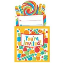  Sugar Buzz Candy Shop Lollipop Kids Birthday Party Invitations with Envelopes