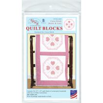 Jack Dempsey Stamped White Quilt Blocks 18"X18" 6/Pkg-Cross-Stitch Hearts & Lace