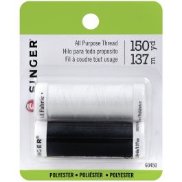 SINGER All-Purpose Polyester Thread 200yd 2/Pkg-Black & White